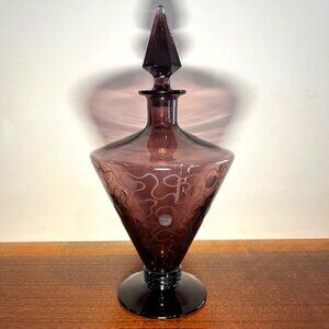 Art Deco Etched Swirl and Dot Amethyst Decanter Vase Bottle